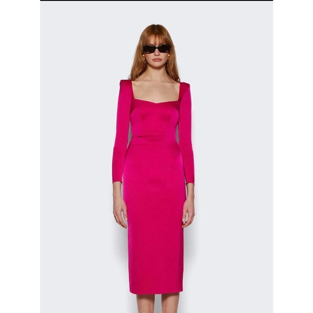 ALEX PERRY Satin Curved Portrait Sheath Dress AU16(US12)
